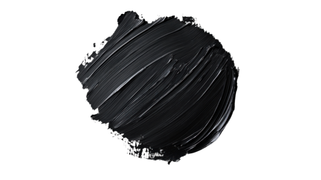 Black paint brush stroke on transparent background, creating a textured circle - Powered by Adobe