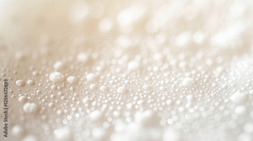 Poster macro shot of water droplets on a surface, illuminated by soft light, creating a delicate and serene