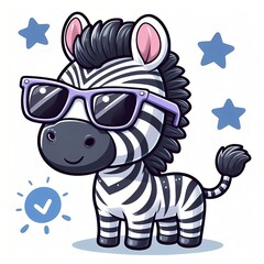 Cute Zebra Cool Wearing Glasses Cartoon Vector Icon Illustration