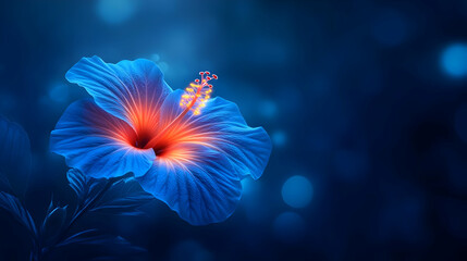 A vibrant blue hibiscus flower against a soft, blurred background, showcasing stunning details and colors.