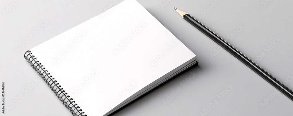 Poster blank spiral notepad with black pencil on table