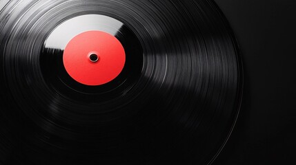 Black vinyl record with red label on black background