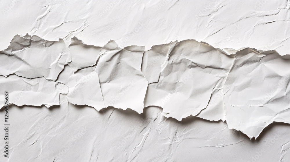 Poster White torn paper border over crumpled paper background texture forming a banner