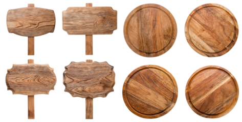 Wooden Blank Signs and Round Boards for Creative Projects and Displays, isolated on transparent background