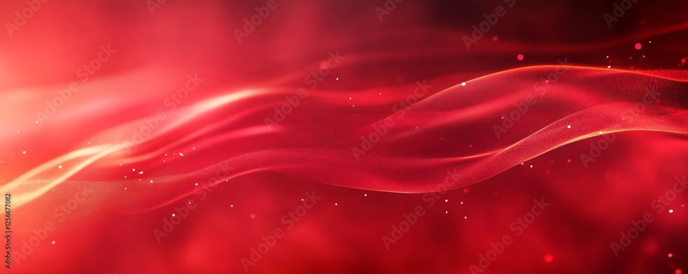 Poster Abstract red background with wavy smooth lines flowing