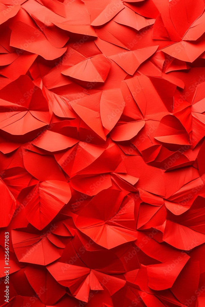 Poster Red folded paper creating abstract background texture