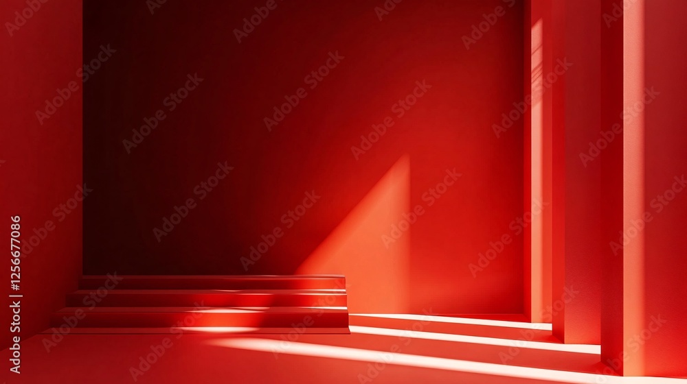 Aufkleber sunlight casting shadows in red room with stairs