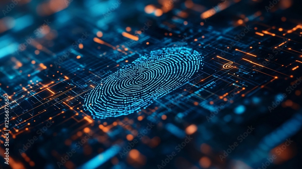 Aufkleber digital fingerprint appearing on circuit board for biometric security