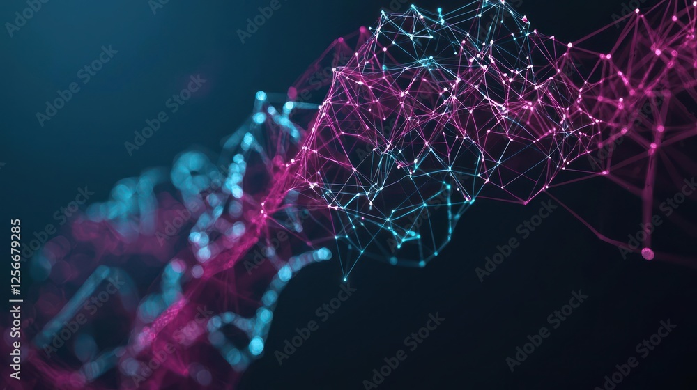 Poster abstract digital network design with glowing pink and blue points