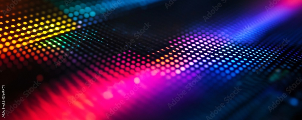 Poster Abstract colorful wavy pattern forming from glowing dots