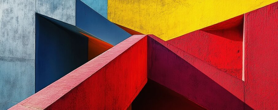 Geometric abstract composition with red, yellow, and blue angles