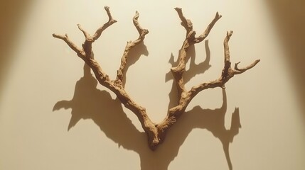Fototapeta premium Artistic display of branch antlers on wall home interior wall art modern abstract nature concept