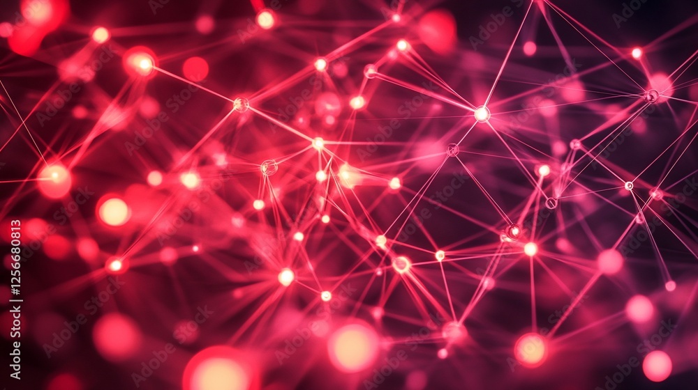 Poster abstract red network connection lines and dots.