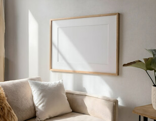 Frame mockup, ISO A paper size. Living room wall poster mockup. Interior mockup with house background. Modern interior design. 3D render