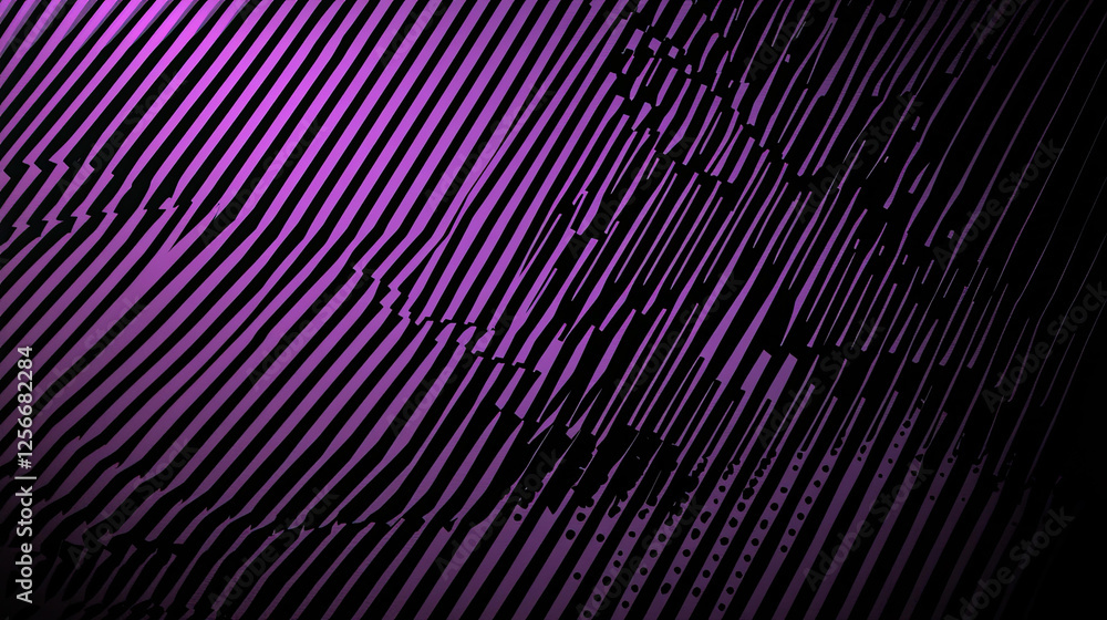 Poster abstract purple and black diagonal stripes background with glitch effect and distorted lines