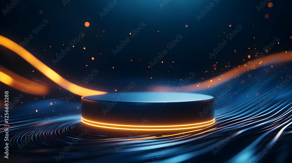 Poster dynamic abstract background with glowing circle and light waves, perfect for showcasing products or 