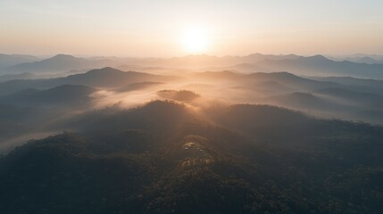 Serene sunrise over rolling hills nature landscape aerial view tranquil environment scenic beauty