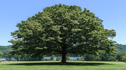 Majestic tree in sunny landscape nature photography vibrant green environment serene viewpoint tranquility concept