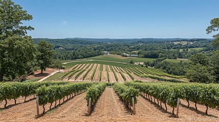 Obraz premium Vineyard harvesting action in scenic countryside landscape photography summer day aerial view nature's beauty