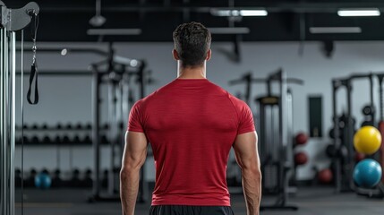 Muscular Man In Red Gym Outfit