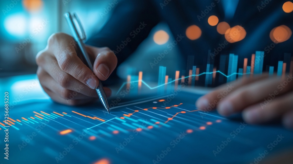 Aufkleber businessman analyzing financial charts and graphs on digital tablet