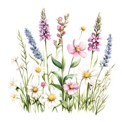 spring flowers bouquet, Wild flowers - watercolor painting - generative AI Generative AI	