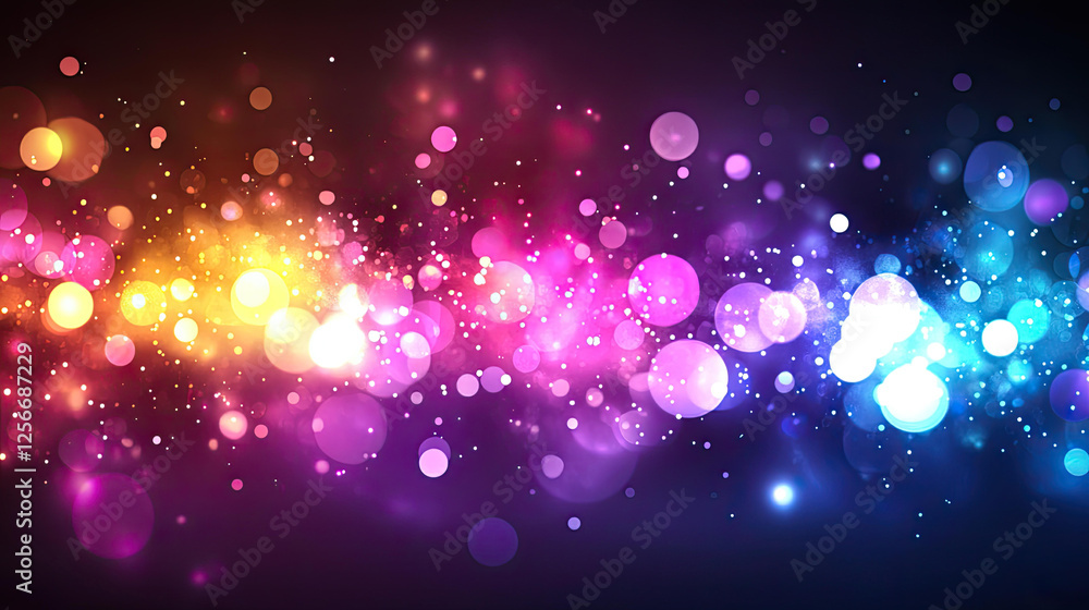 Poster abstract colorful bokeh background with vivid lights and sparkling particles