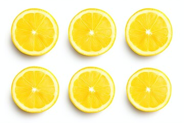 Obraz premium Row of lemon slices isolated on white with depth of field