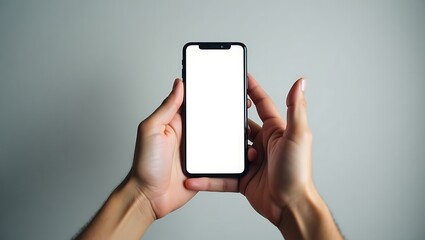 Hands holding a smartphone with a blank screen - digital connectivity - technology event