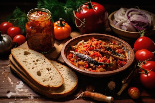 Romanian spread with fish roasted veggies and tomato paste