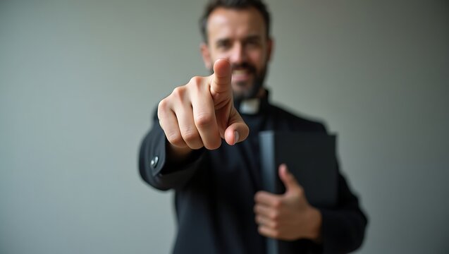 Low-angle shot of a religious figure conveying authority - spiritual guidance - sermon or worship event