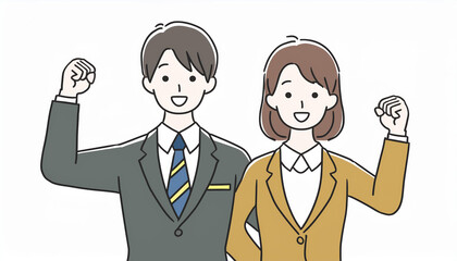 ガッツポーズする若いビジネスマン・ビジネスウーマン