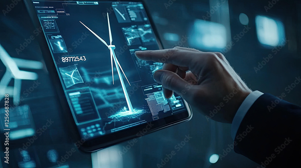 Aufkleber digital tablet displaying wind turbine energy data and monitoring system