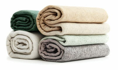 Rolled blankets on white background