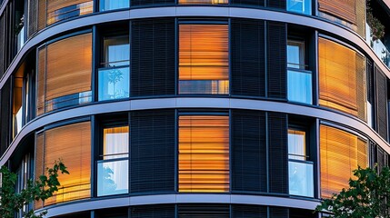 Modern architectural design urban setting building facade evening light close-up view innovative aesthetics