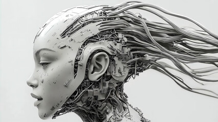 Futuristic Cybernetic Woman with Intricate Mechanical Details
