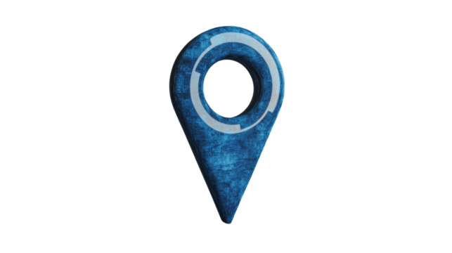 Blue location pin showing loading status on transparent background