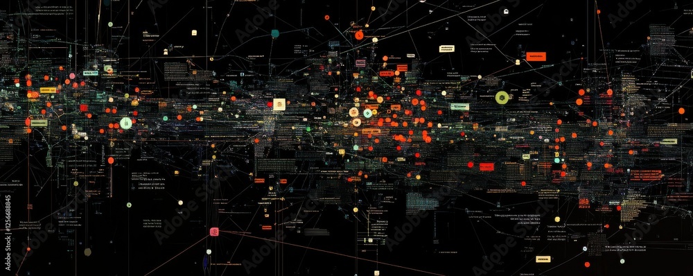 Poster complex data visualization of network connections and information flow