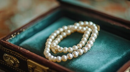 Elegant String of Pearls in a Decorative Velvet Jewelry Box