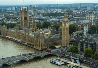 London, United Kingdom. Tourist cities around the world. Houses of Parliament Big Ben Tower and Westminster Pier. 09/02/2024