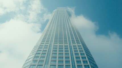 Obraz premium Skyward journey modern skyscraper urban cityscape photography cloudy atmosphere low angle view architectural wonder