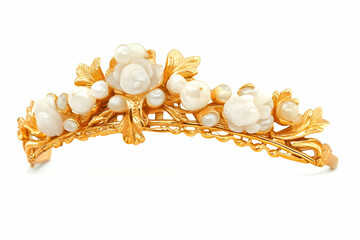 Ornate Gold Hair Clip with Pearl Flowers
