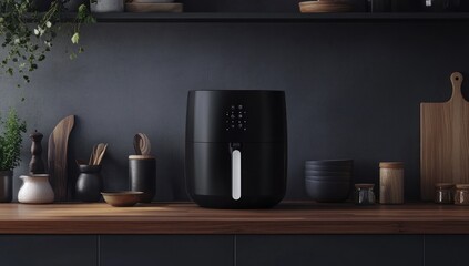 Sleek Black Air Fryer in Modern Kitchen Setting