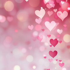 Romantic Pink Heart Background with Floating Bokeh Hearts