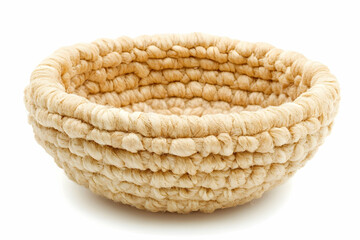 Knitted bowl on white background