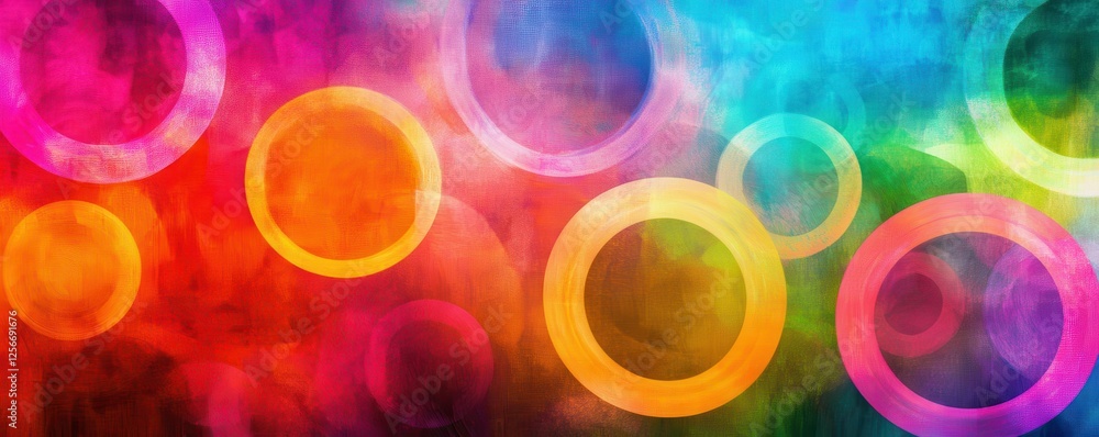Poster vibrant circular abstract art with multicolor background and overlapping rings