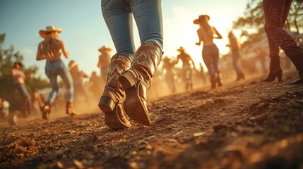 Dancing Boots at Country Festival at Sunset