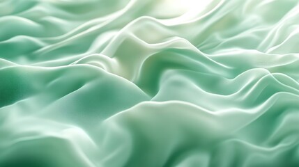 Fototapeta premium Teal silk fabric waves, light background, texture