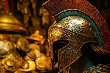 Obraz premium Ancient Greek Helmet: A Golden Masterpiece