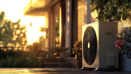 Heat Pump System at Sunset: Modern Home Energy Efficiency